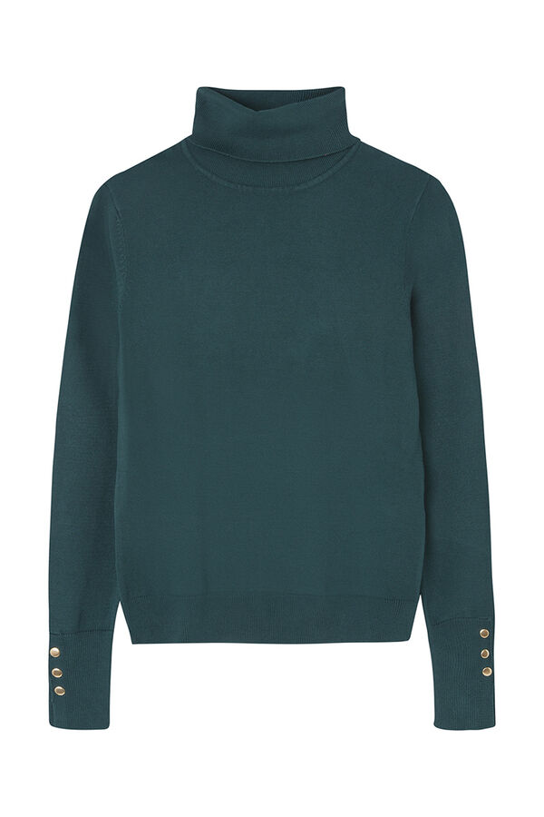 Springfield high neck sweater with buttons at cuffs dark green