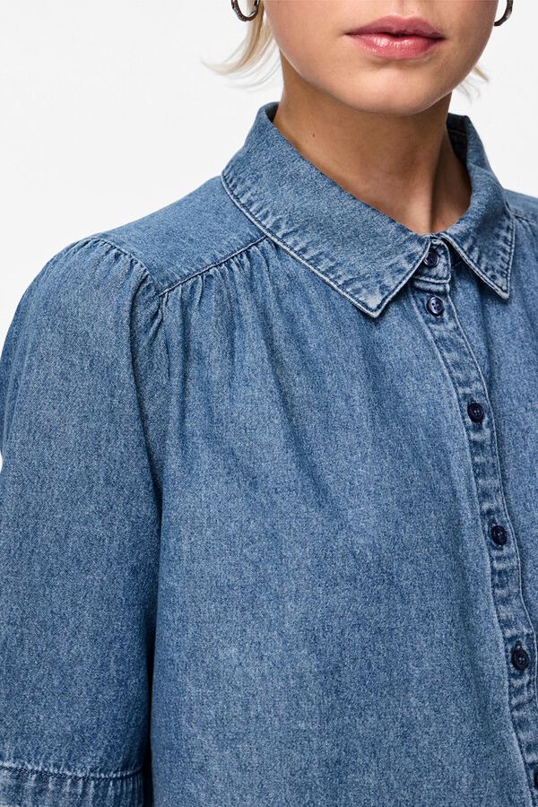 Pieces Camisa vaquera de manga corta azul