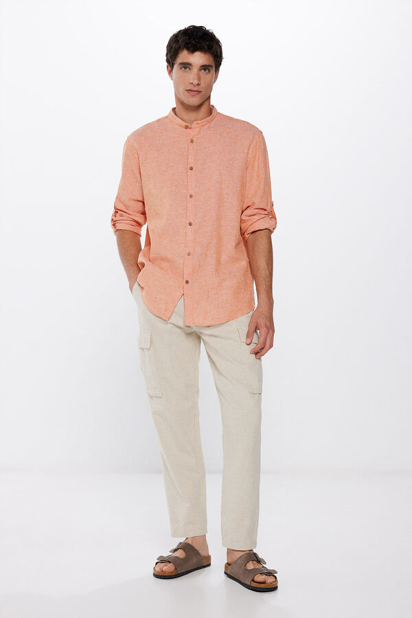 Springfield Linen shirt with Mandarin collar orange