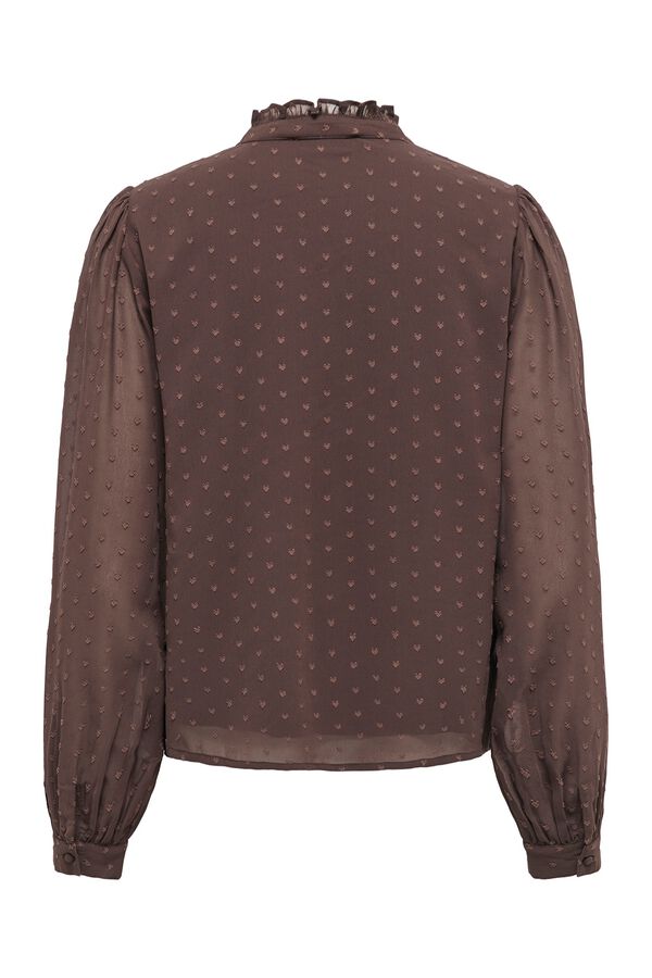 Only Blusa de plumeti manga larga marr&oacute;n