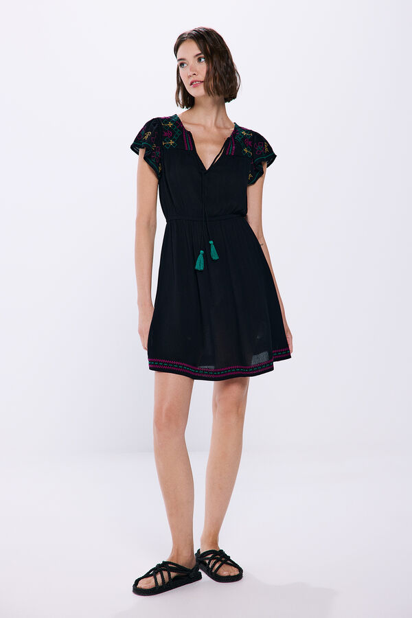 Springfield Short embroidered cheesecloth dress black