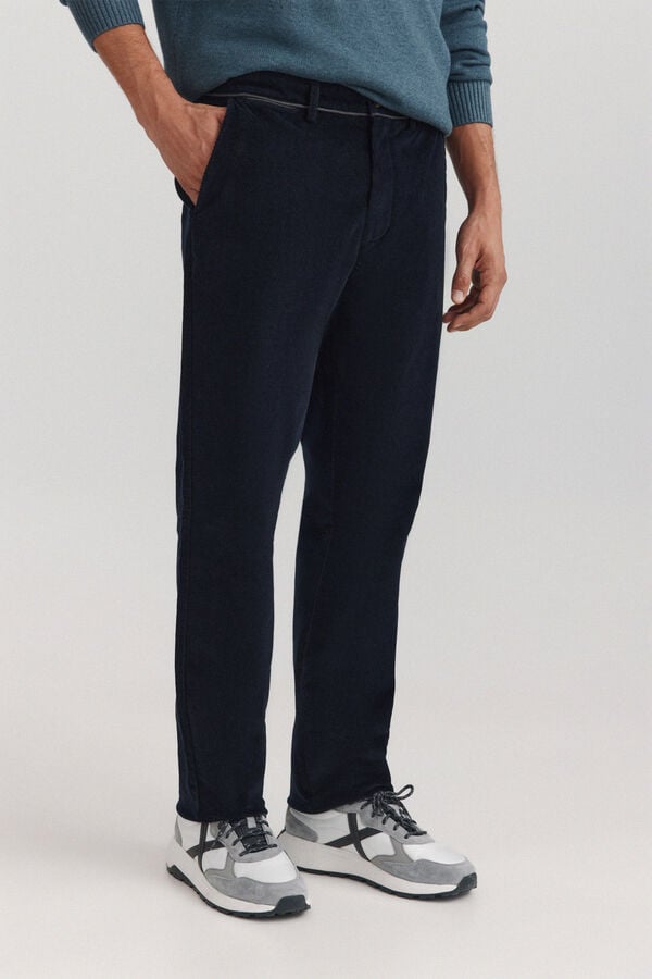 Springfield Pantalon chino en micropolaire slim fit bleu
