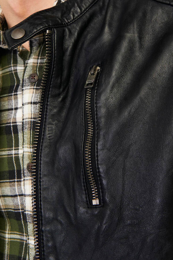 Jack & Jones Leather biker jacket black