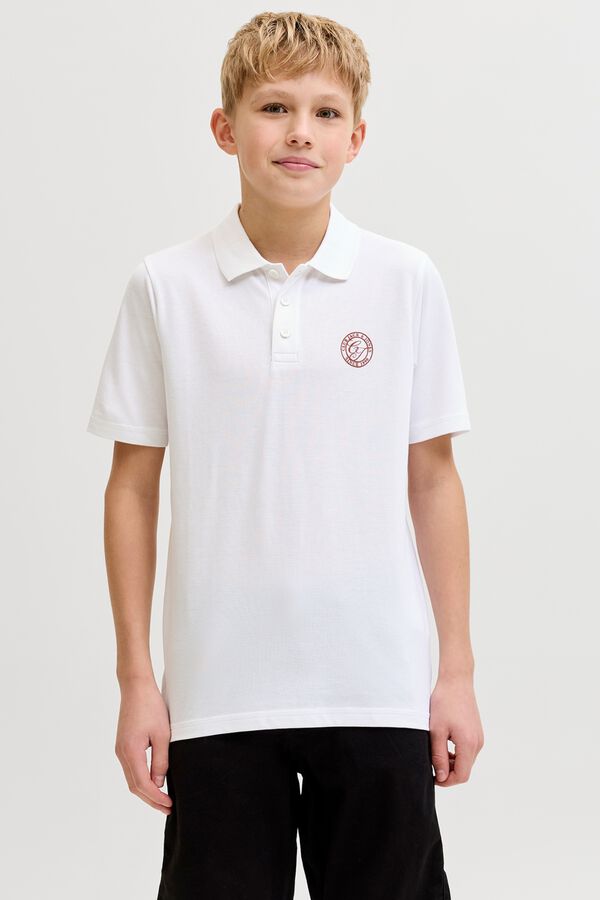 Jack & Jones Junior Plain cotton regular fit polo shirt white