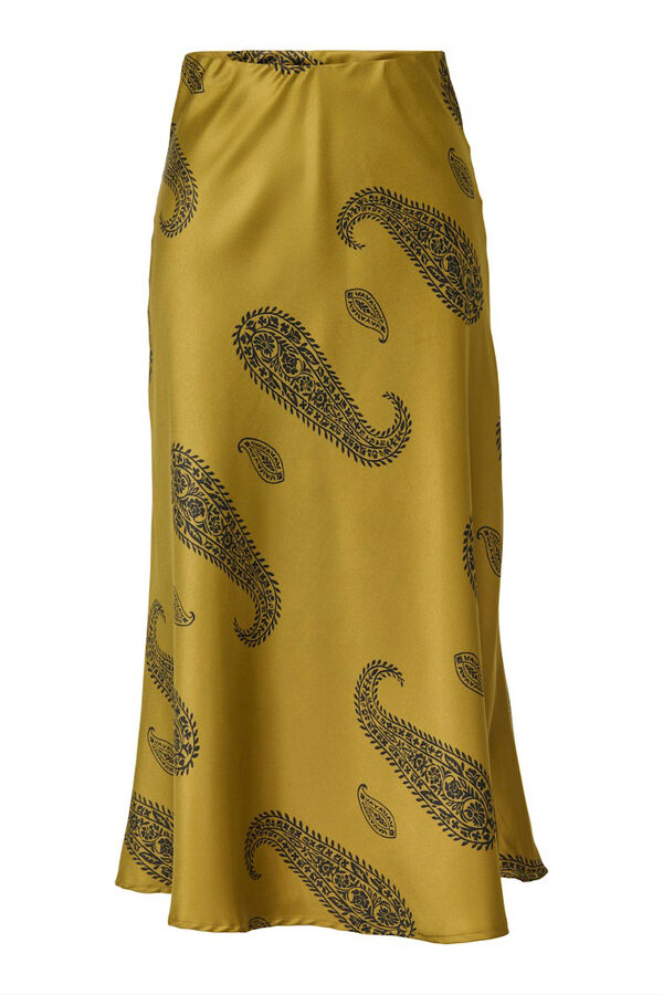 Only Falda midi sat&eacute;n amarillo