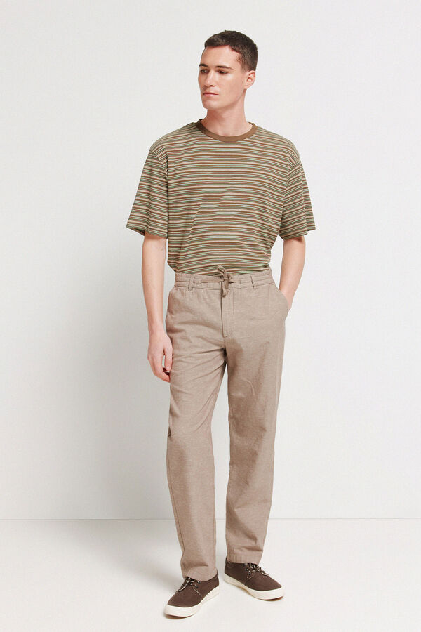 Springfield Pantalon chino comfort fit en lin nude