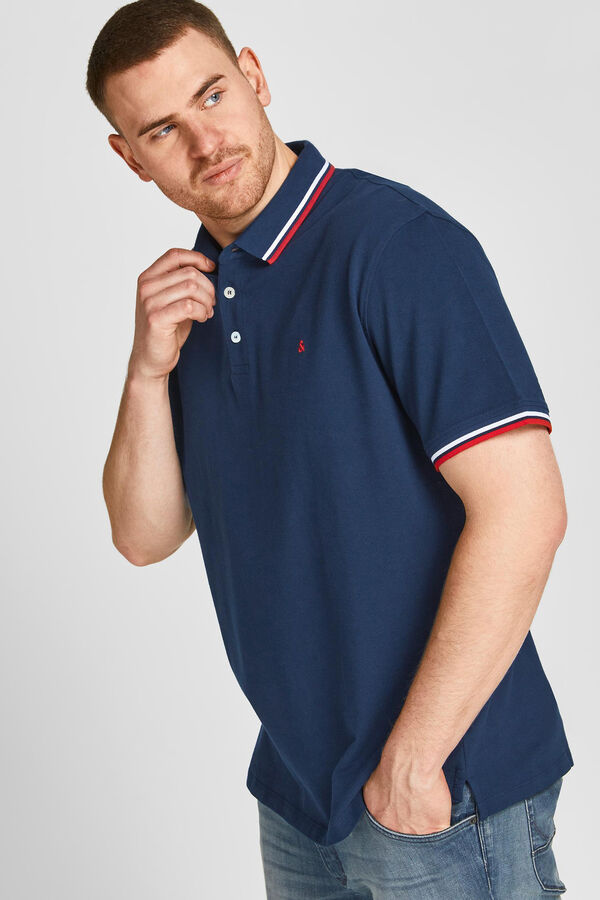 Springfield PLUS short-sleeved organic cotton polo shirt with an embroidered front mornarskoplava