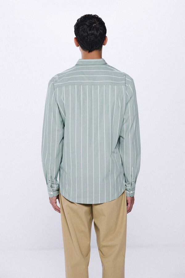 Springfield Camisa riscas de popelina verde