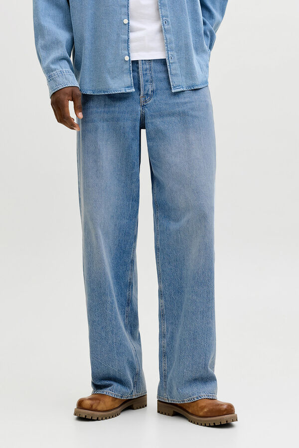 Jack & Jones Cotton wide leg mid-rise jeans bleu