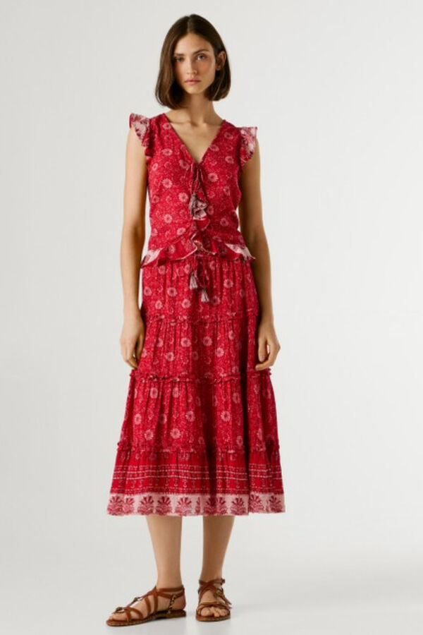 Pepe Jeans Long skirt with elasticated bands red