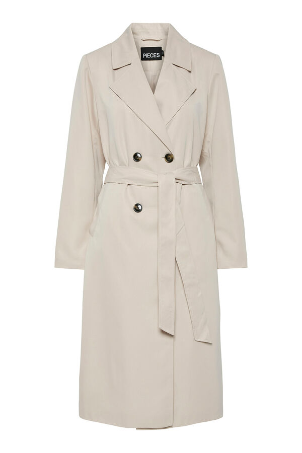 Pieces Lang&auml;rmliger Trenchcoat mit Reverskragen Grau