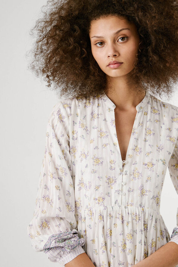 Pepe Jeans Vestido corto de manga larga con estampado floral. amarillo