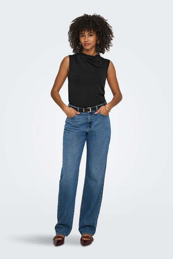 Only Top cuello drapeado negro