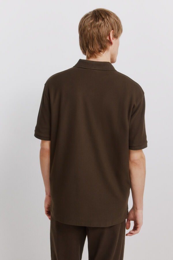 Springfield Piqu&eacute; zip regular fit polo shirt nude