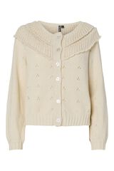 Pieces Fine knit ruffled openwork cardigan" white