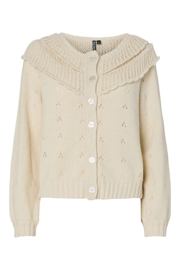 Pieces Fine knit ruffled openwork cardigan" white