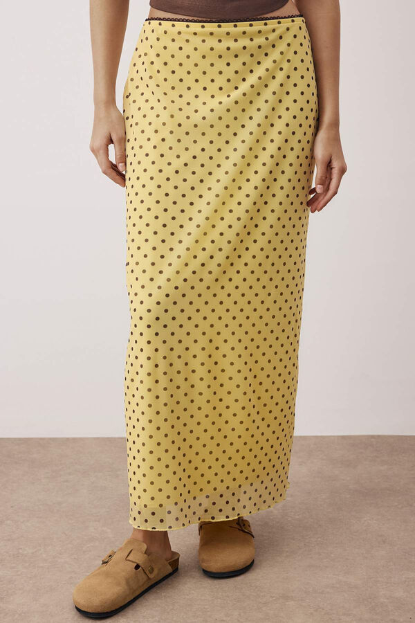 Trendyol Polka-dot satin-finish long skirt printed