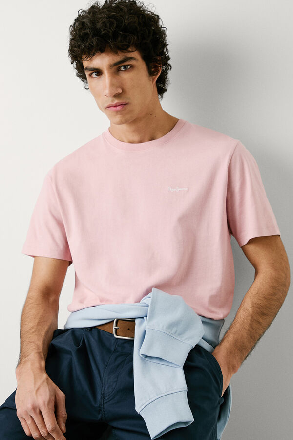 Pepe Jeans Camiseta de manga corta con logo bordado. rosa