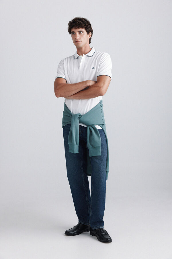 Springfield Polo piqu&eacute; contrastes slim fit blanc