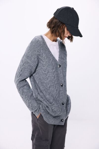 Springfield Cable knit cardigan grey mix