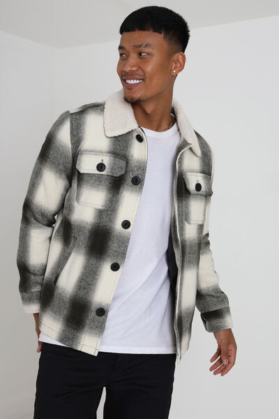Springfield Checkered jacket with faux shearling grey