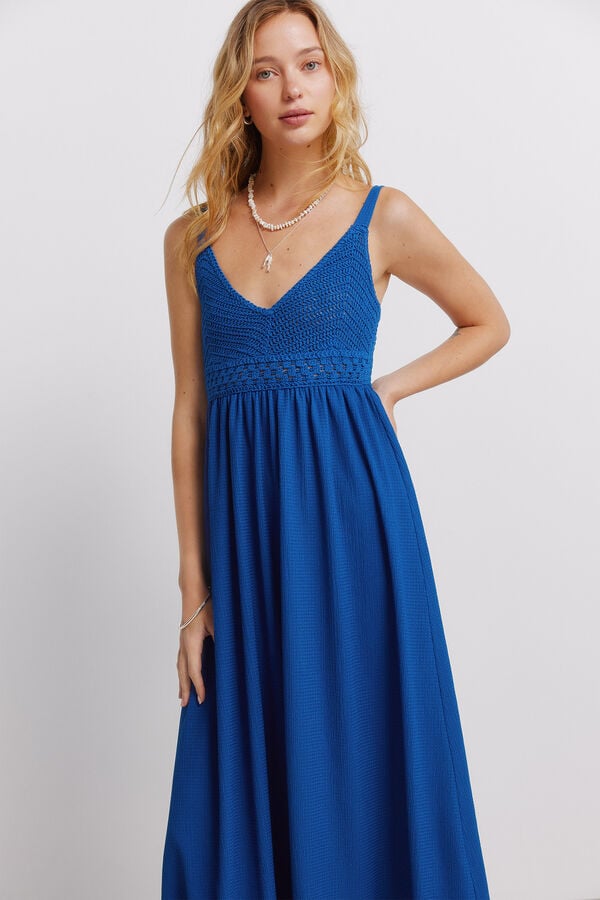 Springfield Crochet strap midi dress blue
