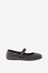 Springfield  velvet ballerinas with matching trim and side buckle fastening grey