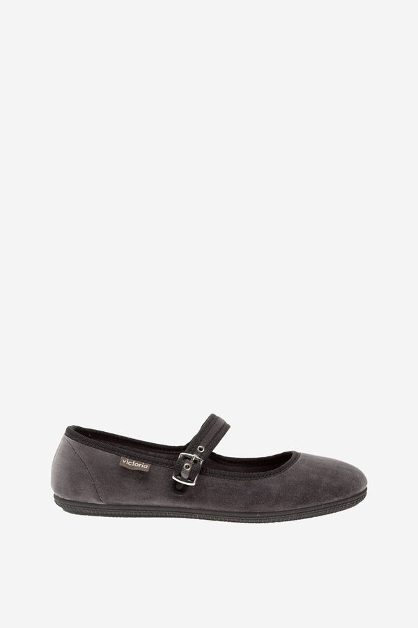 Springfield  velvet ballerinas with matching trim and side buckle fastening grey