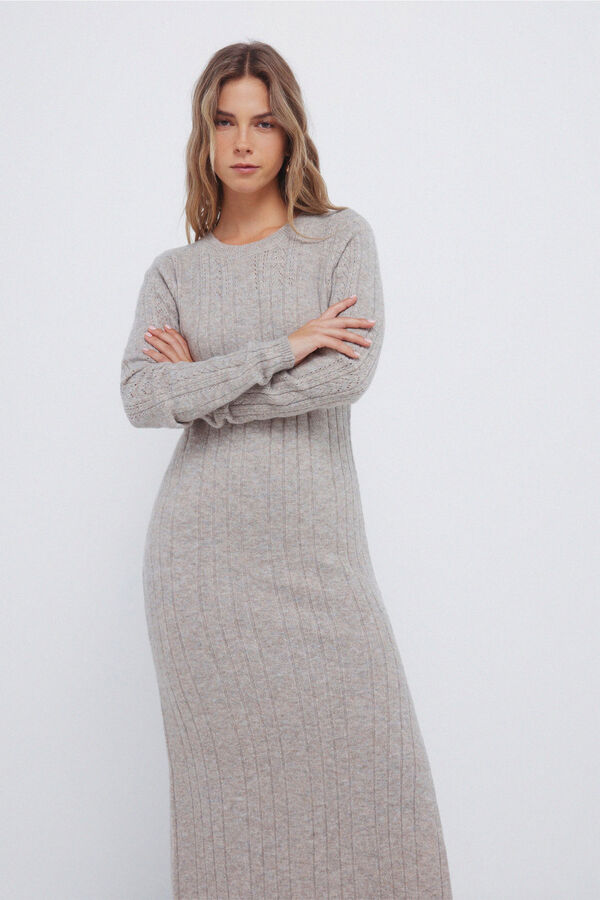 Springfield Pointelle jersey-knit midi dress grey