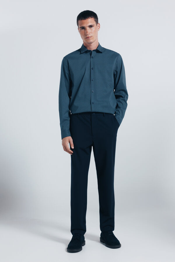 Springfield Micro print poplin shirt blue