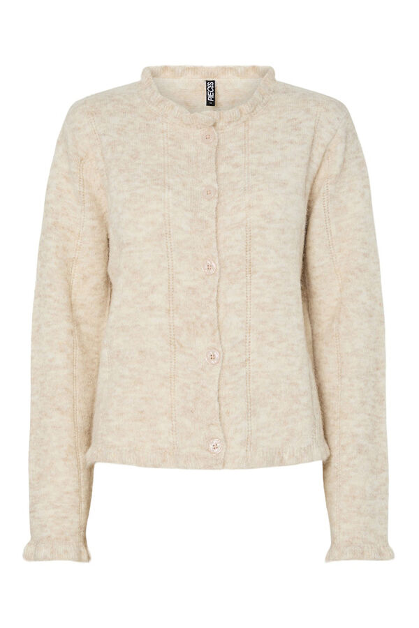 Pieces Ruffled cardigan with sleeve and neck grey