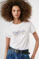 Pepe Jeans Camiseta manga corta con logo frontal con motivos florales blanco