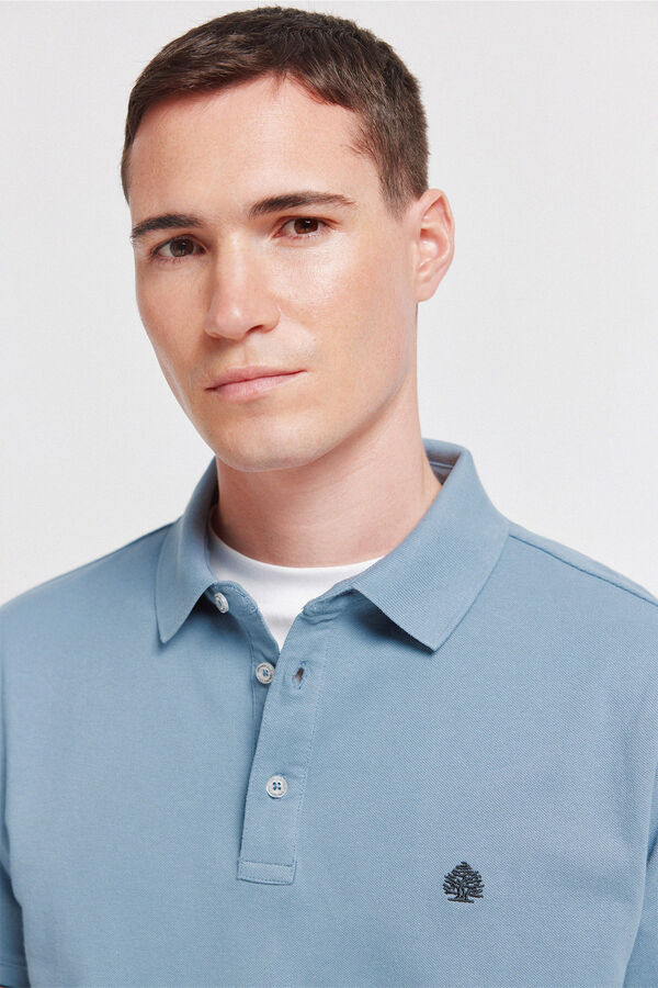 Springfield Piqu&eacute; contrast cuff slim fit polo shirt blue