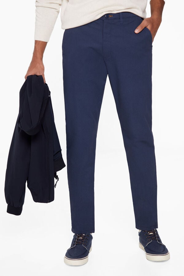 Springfield Chinos hlače s mikro printom tamno plava