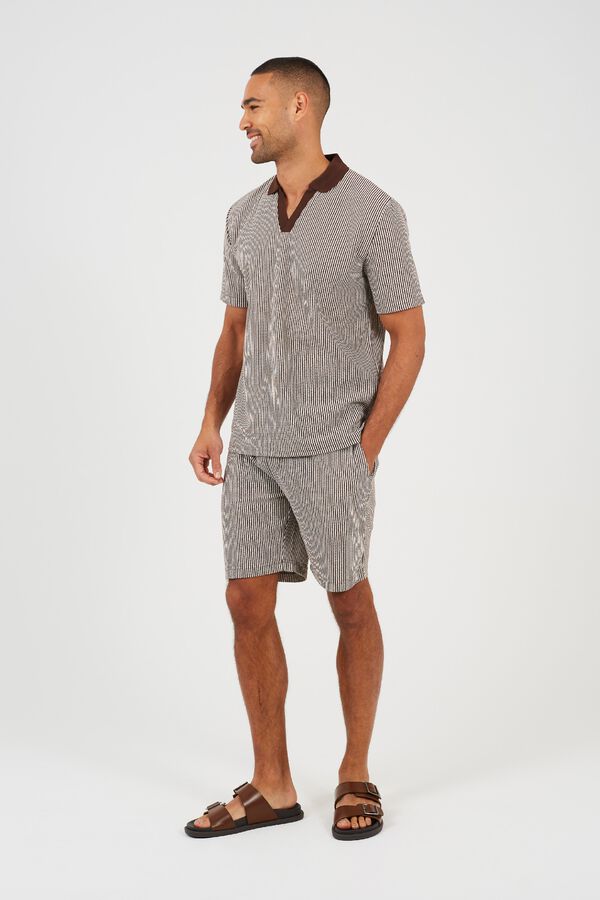 Brave Soul Striped short sleeve polo shirt nude
