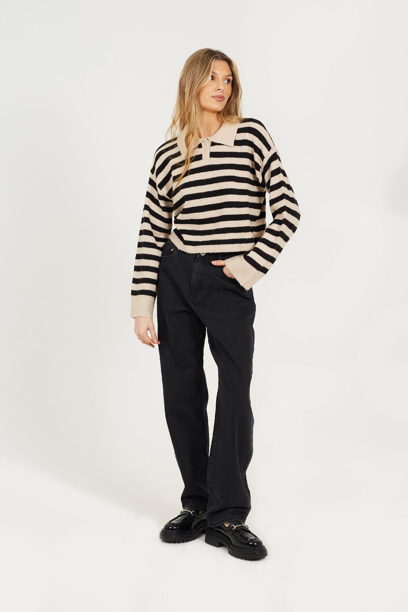 Brave Soul Jersey a rayas con cuello polo