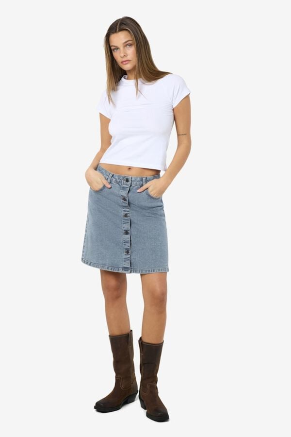 Noisy May Denim short skirt with button detail blue