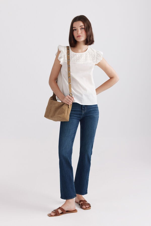 Springfield Crochet ruffle blouse printed