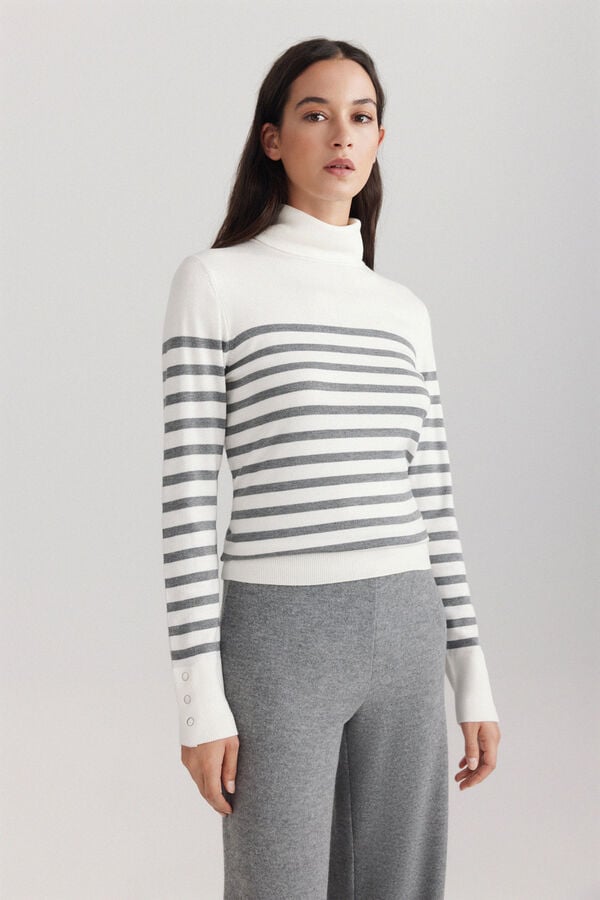 Springfield High neck jumper with button cuffs beige