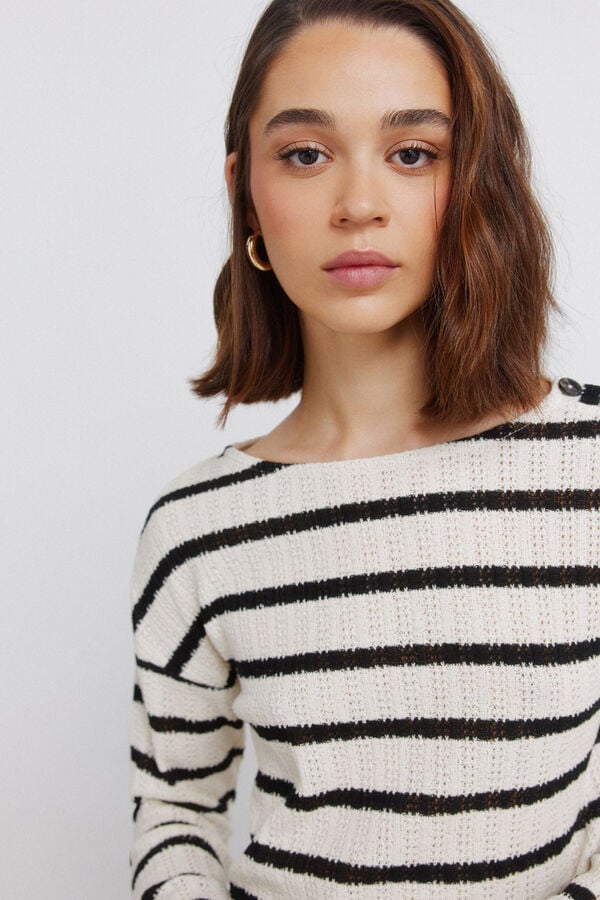 Springfield Striped shoulder buttons T-shirt brown