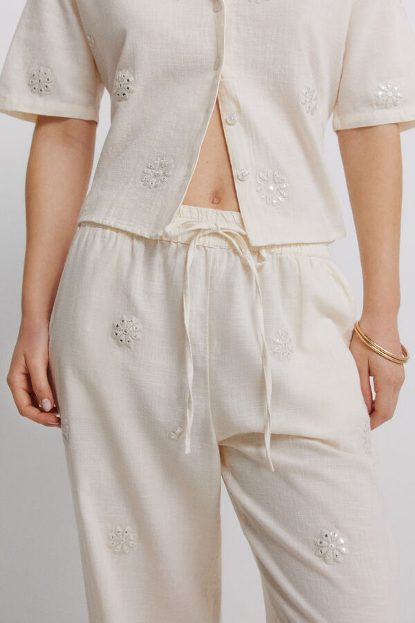 Springfield Floral linen trousers nude