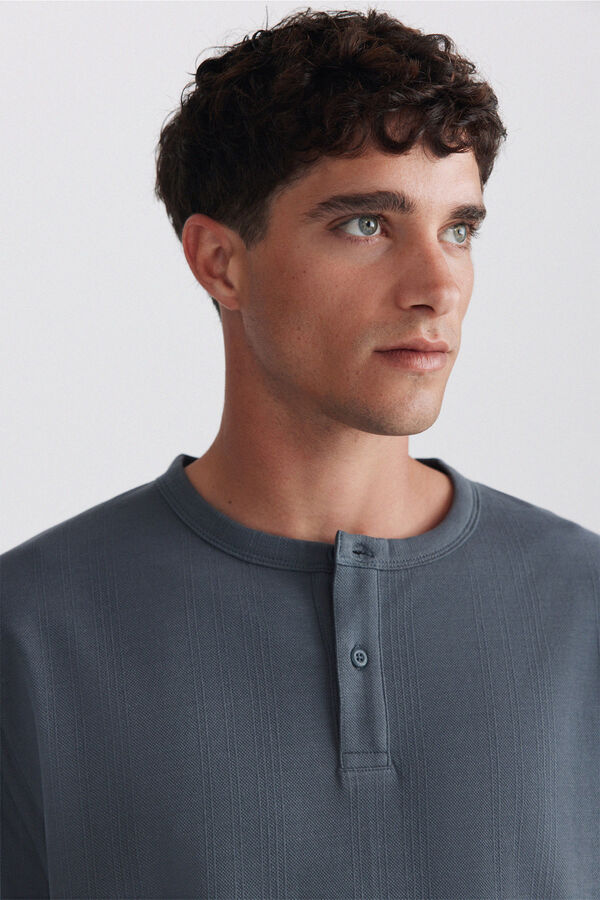Springfield Piqu&eacute; texture Henley T-shirt blue