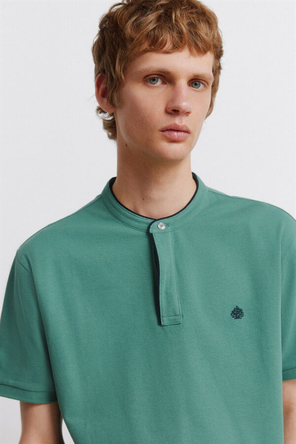 Springfield Piqu&eacute; Henley polo shirt slim fit green