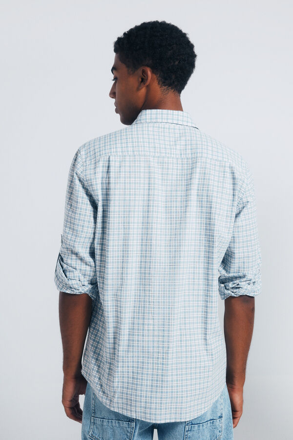 Springfield Slub cotton plaid shirt blue