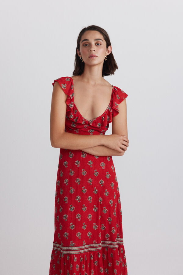 Springfield Vestido com folho no peito vermelho