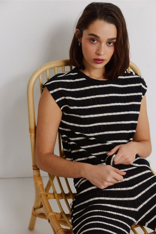 Springfield Striped jersey-knit T-shirt black