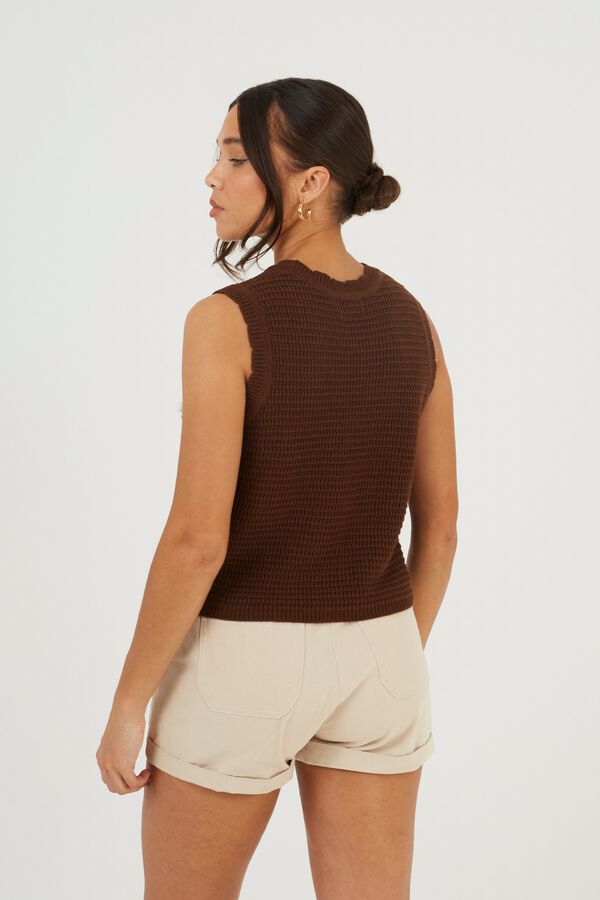 Brave Soul Crochet floral gilet nude