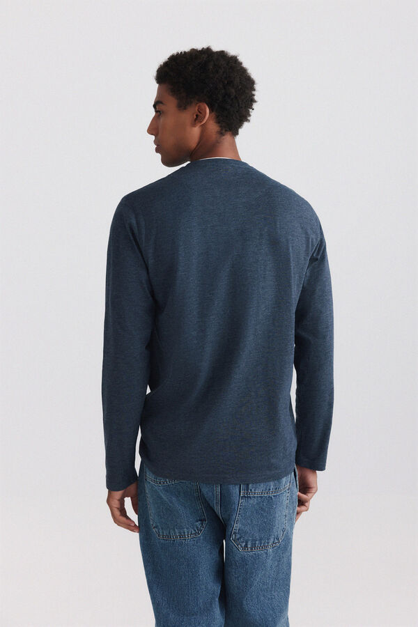 Springfield Double neck Henley long sleeve T-shirt blue