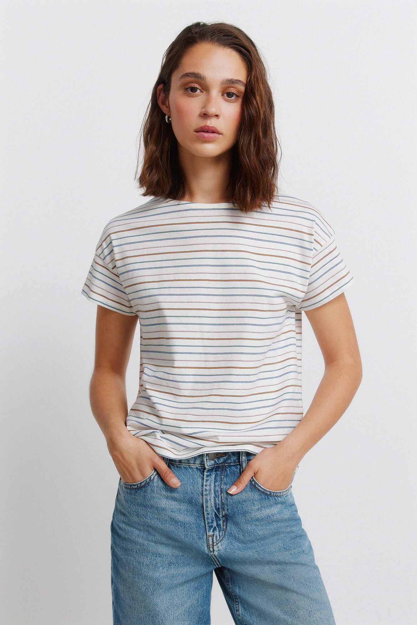 Springfield T-shirt em algod&atilde;o com riscas duplas