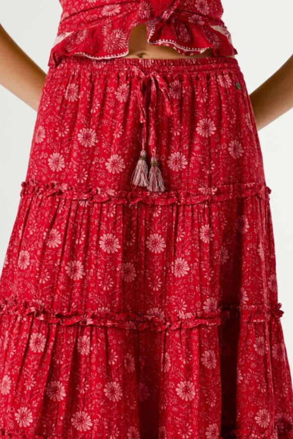 Pepe Jeans Long skirt with elasticated bands red